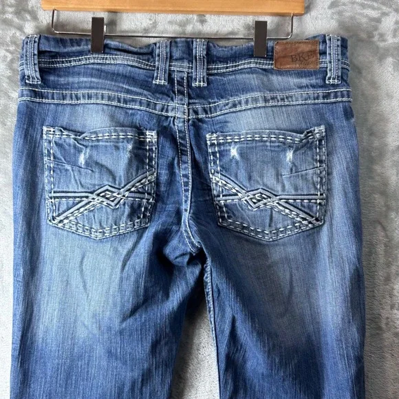 BKE Payton Bootcut Jeans Women 32x33.5 Medium Wash Distressed Thick Stitch Denim - Picture 7 of 16